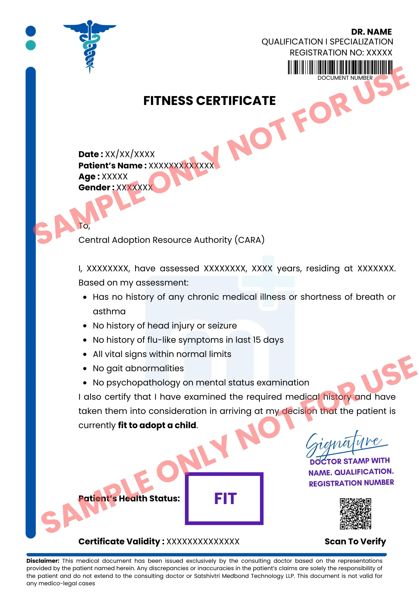 Sample of CARA Fitness Certificate