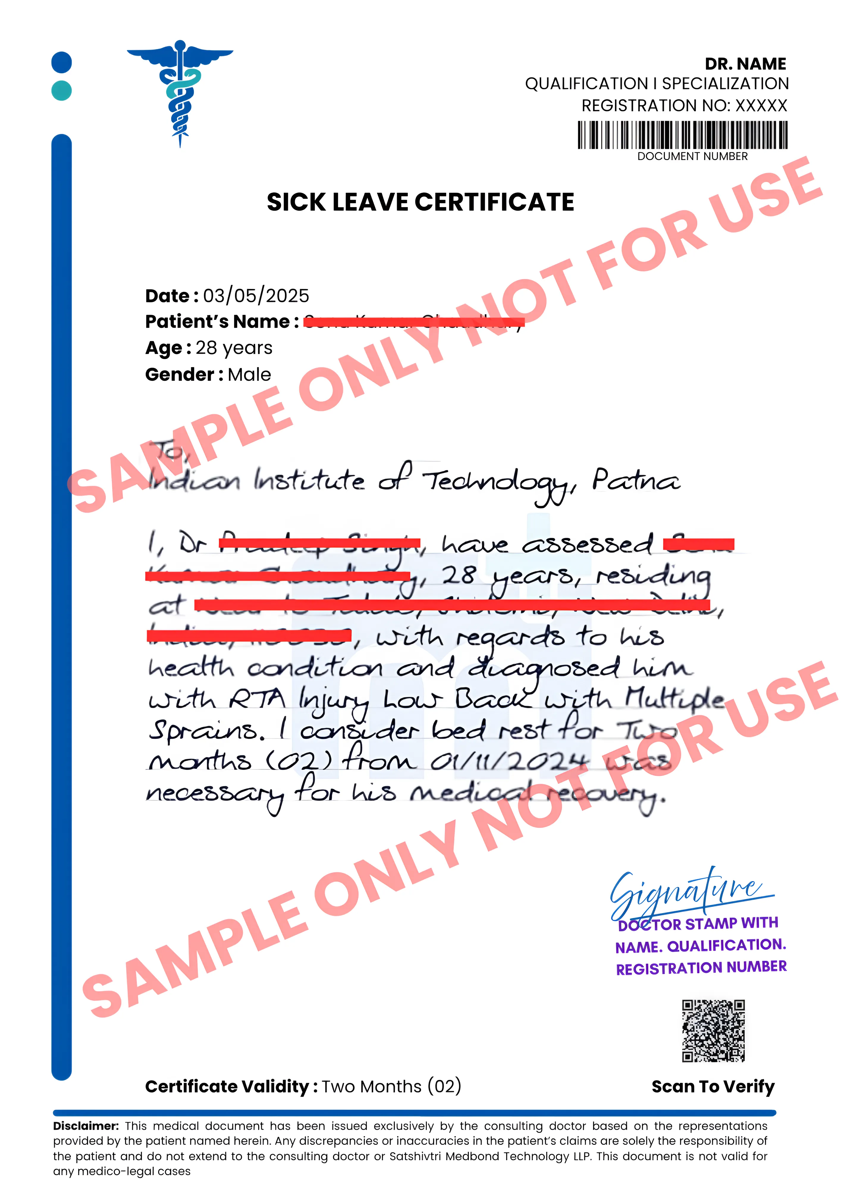 Sample of Handwritten Medical Certificate