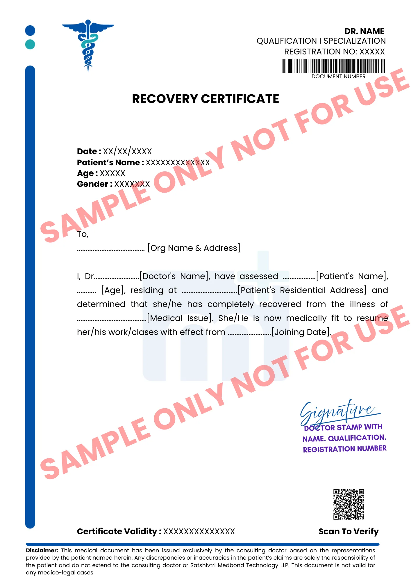 Sample of Recovery Certificate