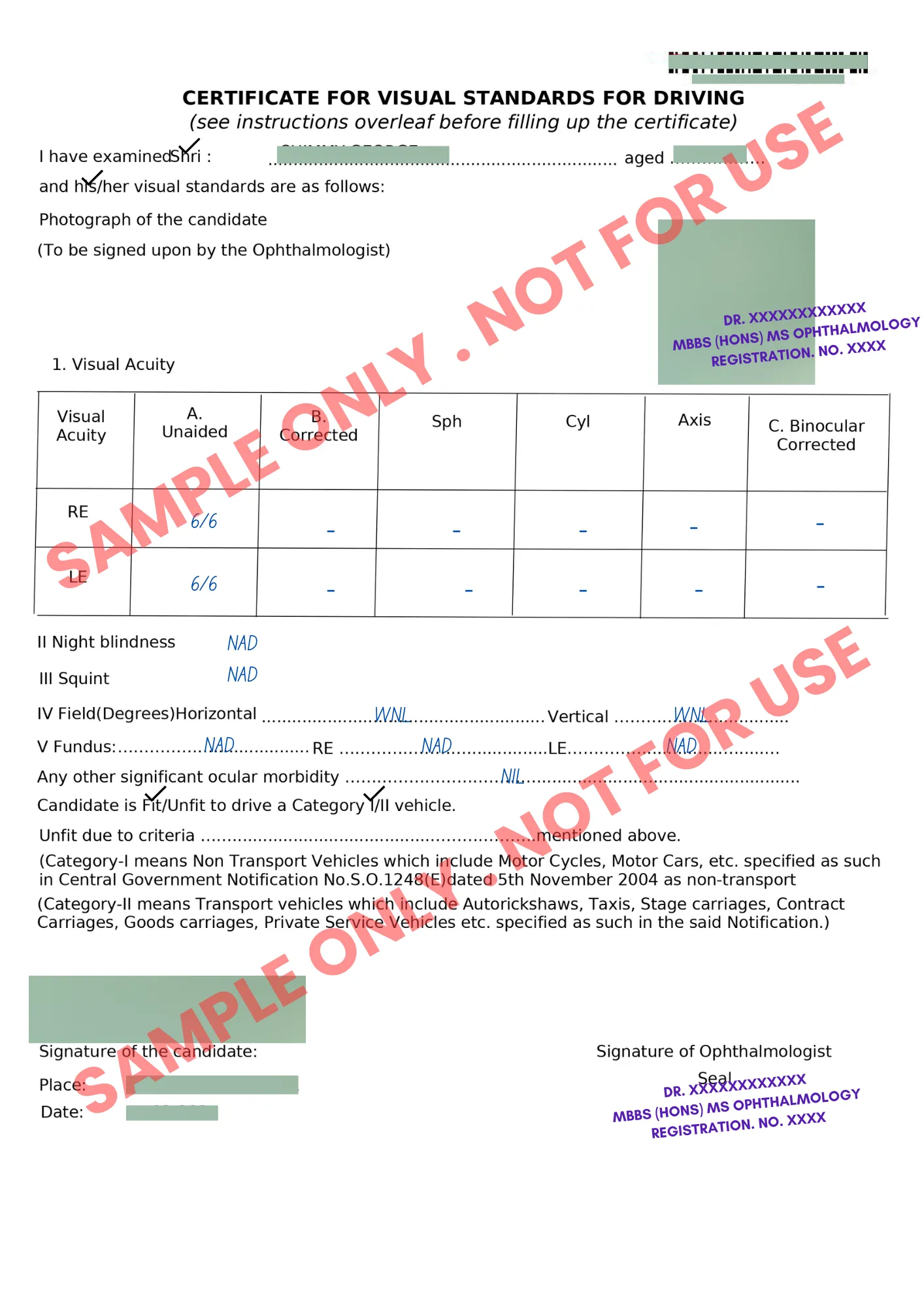 Sample of Sarthi Eye Certificate